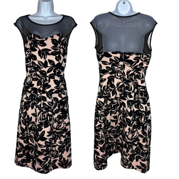 EnFocus Studio Sz 12 Pink W/ Velvet Flowers Mesh Sweetheart Neck Midi Dress(1393 - Picture 1 of 4